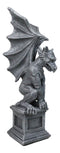 Large 17" H Gothic Crouching Wise Old Griffin Gargoyle On Pedestal Figurine