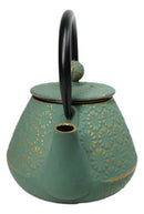 Green And Gold Chrysanthemum Textured Petite Cast Iron Teapot 10oz Tea Pot