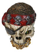 Pirate Skull Treasure With Bandana Eyepatch Gold Coins & Pearl Jewelry Figurine