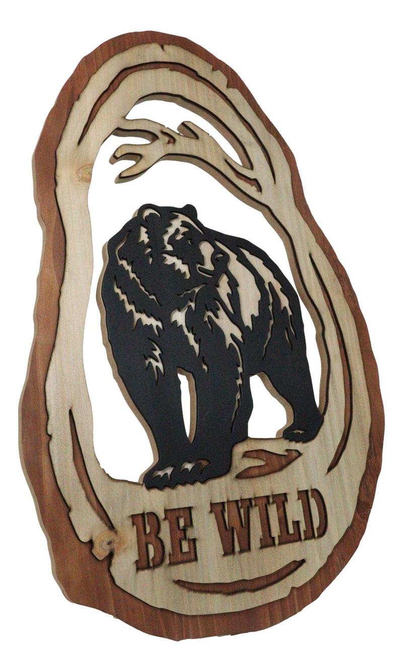 Rustic Western Be Wild Black Bear Forest Tree Ring MDF Wood Cutout Wall Decor