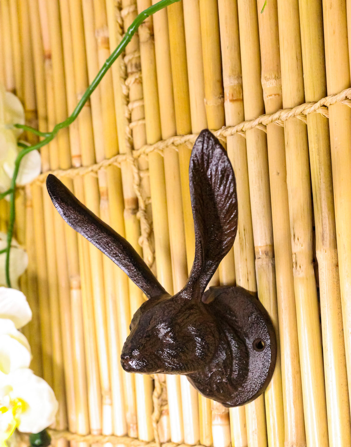 Large Rustic Cast Iron Whimsical Bunny Rabbit with Cute Ears Wall Hook Sculpture