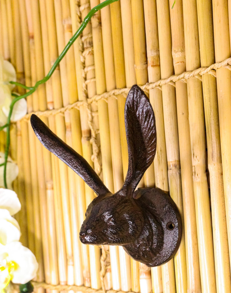 Large Rustic Cast Iron Whimsical Bunny Rabbit with Cute Ears Wall Hook Sculpture