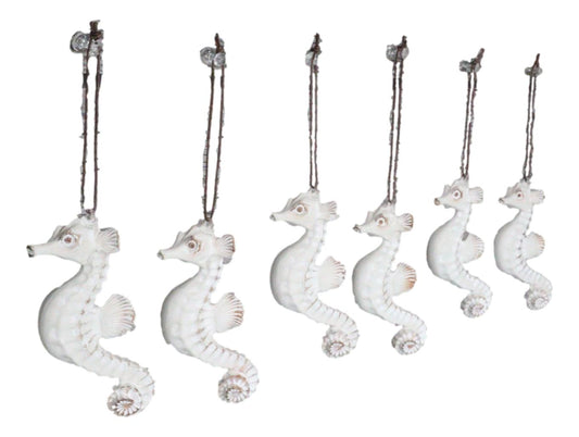Set Of 6 Antique White Seahorses Ocean Marine Wall Hanging Decor Tree Ornaments