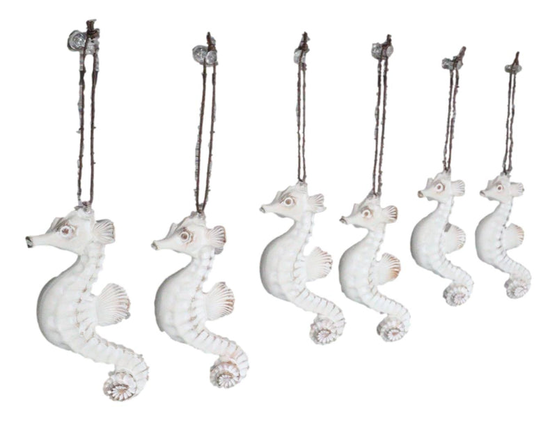 Set Of 6 Antique White Seahorses Ocean Marine Wall Hanging Decor Tree Ornaments