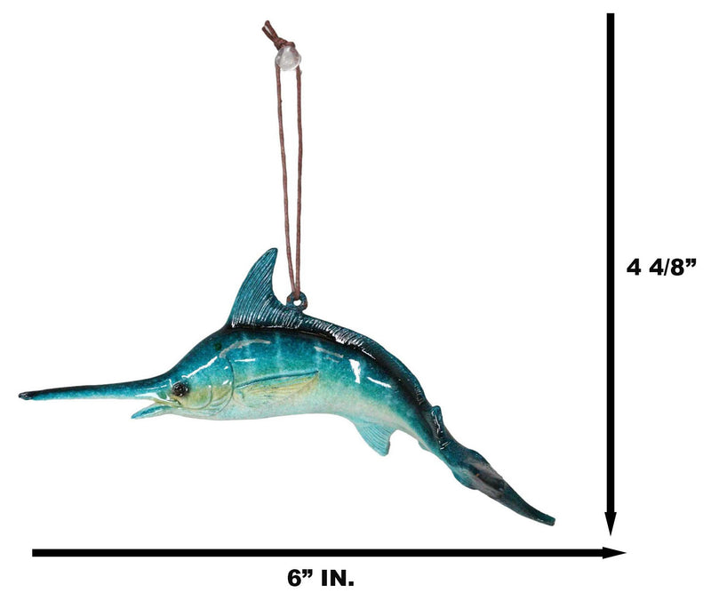 Set Of 6 Nautical Blue Swordfishes Ocean Marine Wall Decor Tree Ornaments