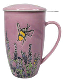 Pink Spring Honeybee 15oz Porcelain Tea Mug With Lid And Stainless Steel Infuser