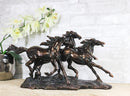 Three Equestrian Wild Galloping Horses Large Statue 18" Long Electroplated