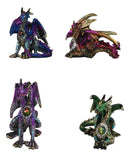 Set of 4 Colorful Metallic Elemental Dragons in Multiple Poses Mini Figurines