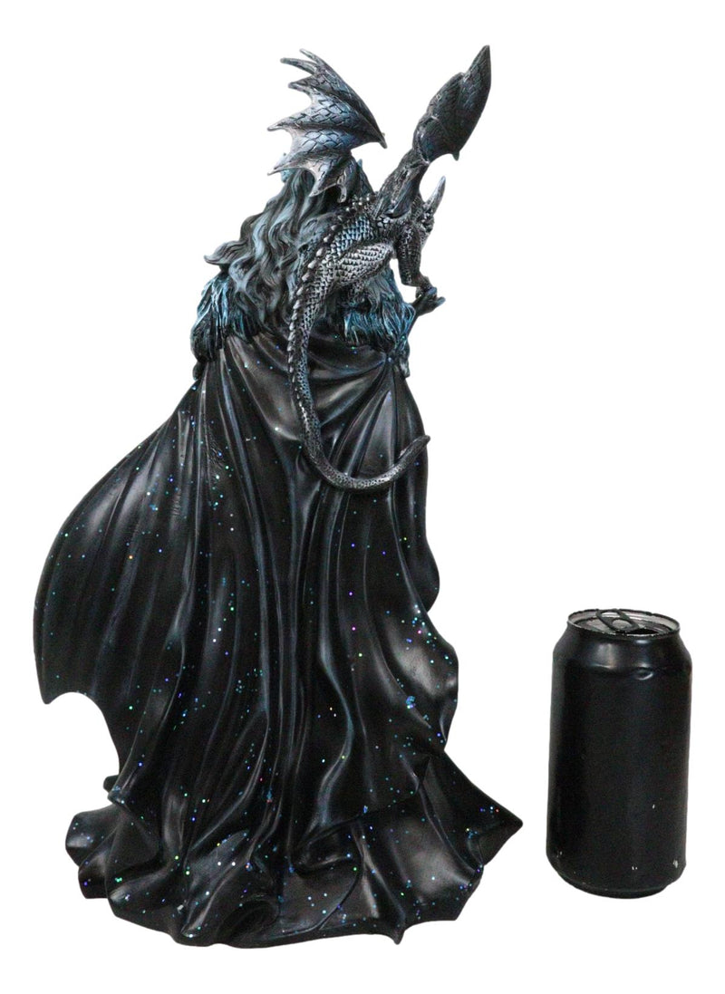 Large Gothic Necromancy Black Dragon Witch Dark Queen In Long Gown Statue