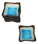 Set Of 6 Blue Sky Aozora Kannyu Ceramic Wavy Square Shaped Sauce Dishes 2.75"