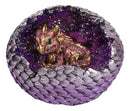 Set of 2 Galaxy Space Baby Dragons In LED Light Faux Geode Quartz Eggs Figurines