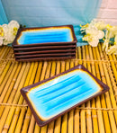 Pack Of 6 Crackled Blue Sky Aozora Kannyu Ceramic Rectangular Sushi Plates 8.5"L