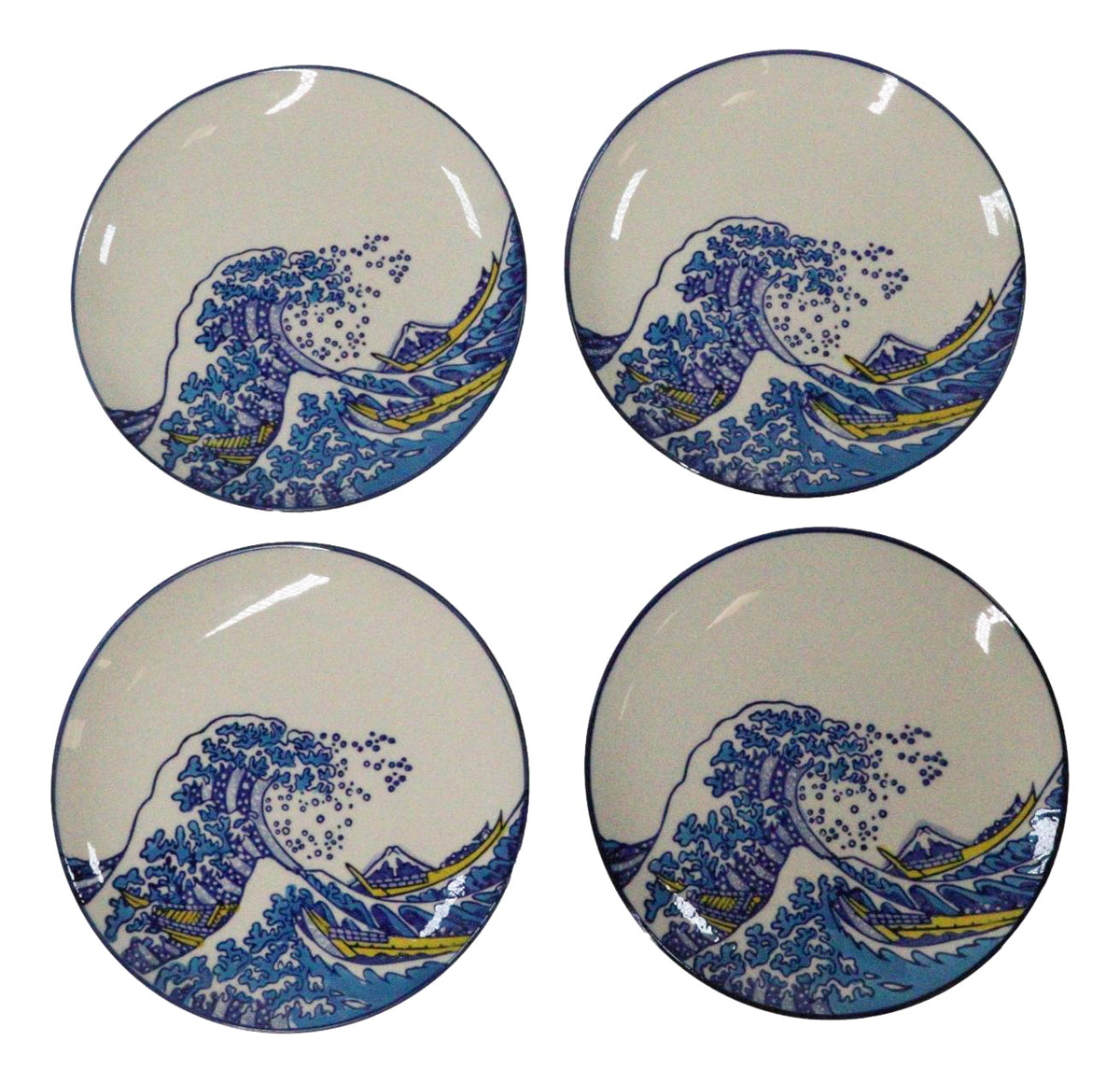 Pack Of 4 Hokusai The Great Wave Of Kanagawa Mount Fuji Round Appetizer Plates