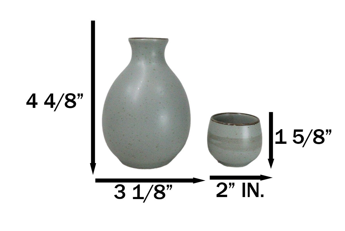 Blue Plum Japanese Sakura Cherry Blossoms Porcelain Sake Flask With Cups Set