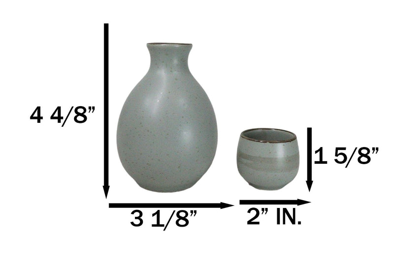 Blue Plum Japanese Sakura Cherry Blossoms Porcelain Sake Flask With Cups Set