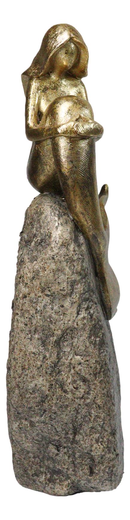 Gold Leaf Abstract Art Mermaid Siren Sitting On Ocean Pillar Rock Figurine 15"H