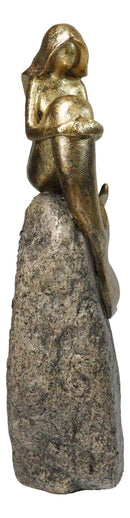 Gold Leaf Abstract Art Mermaid Siren Sitting On Ocean Pillar Rock Figurine 15"H