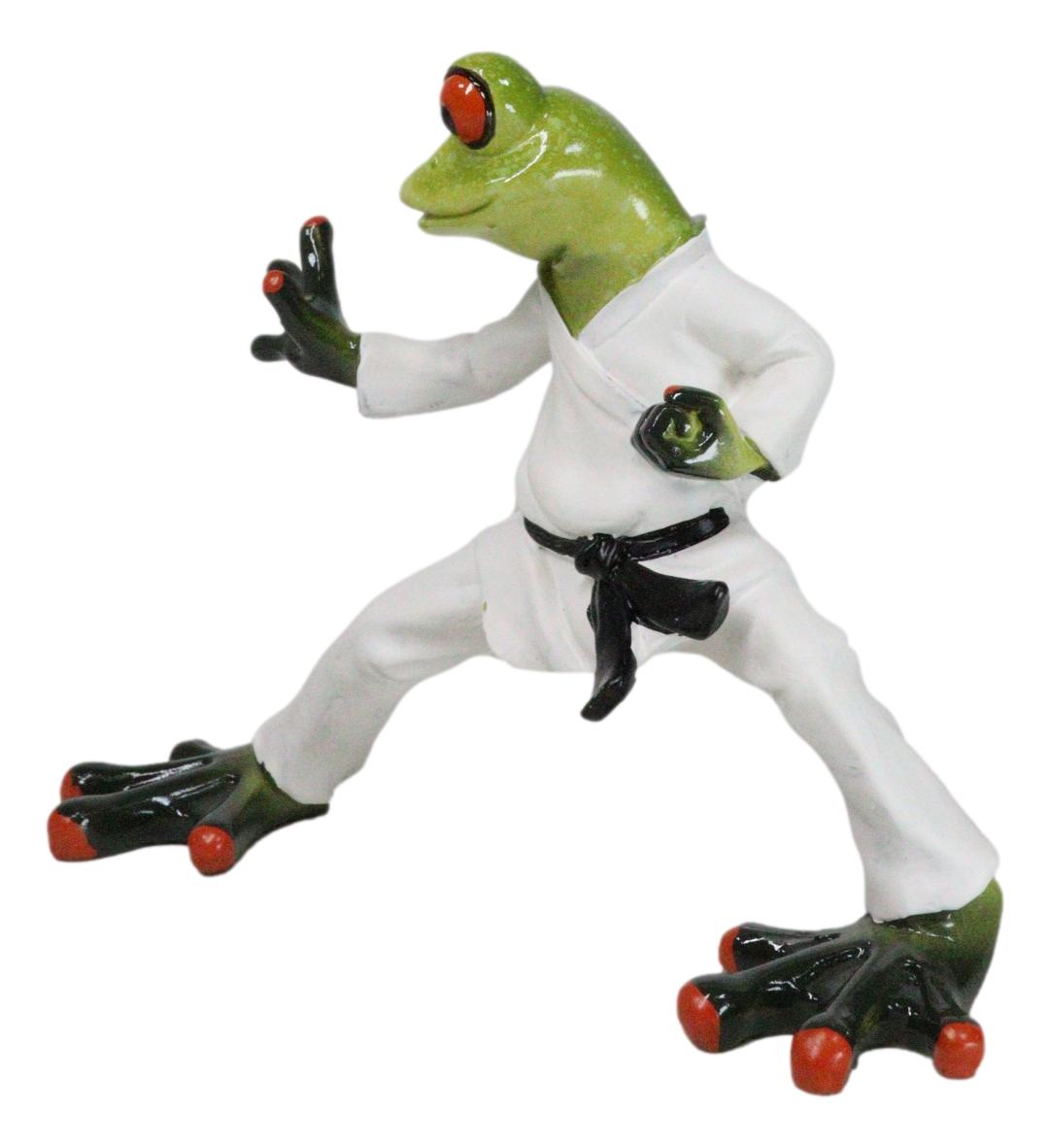 Toad Chop Karate Kid Black Belt Green Frog Martial Arts Warrior Figurine - Ebros Gift