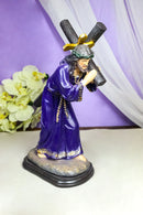 Via Dolorosa Jesus Christ in Purple Robe Carrying Cross Calvary Figurine 12" H