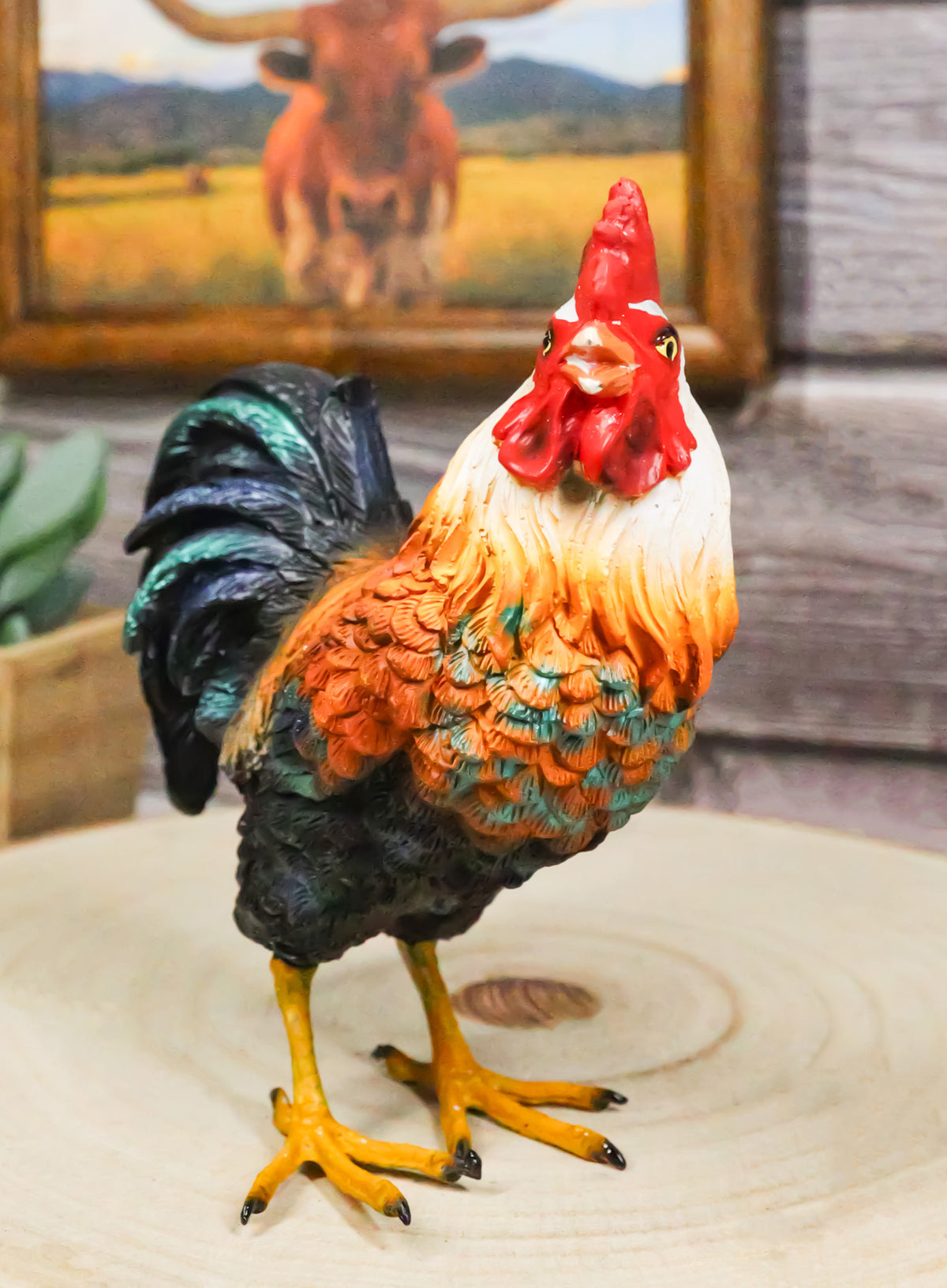 Rustic Western Country Farm White Breasted Chicken Rooster Figurine 5.25"Tall - Ebros Gift