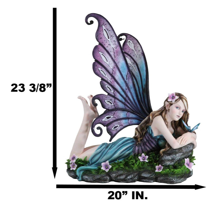 Castle On A Cloud Lavender Fairy Daydreaming With Butterfly Large Statue 23"L