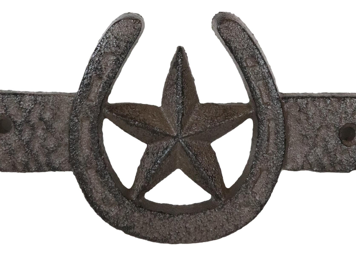 Rustic Western Lone Star With 3 Horseshoes Lucky Charm Double Wall Coat Hook