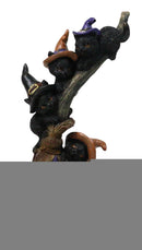 Halloween 5 Black Kitten Cats with Witch Hats Perching On Broomstick Figurine