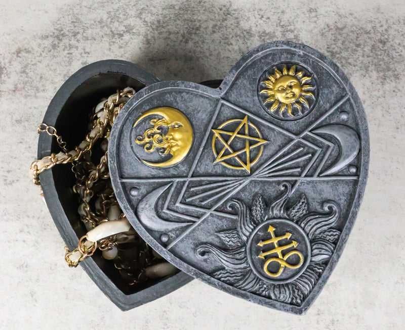 Astrology Sun And Moon Baphomet Pentagram Heart Shaped Decorative Jewelry Box