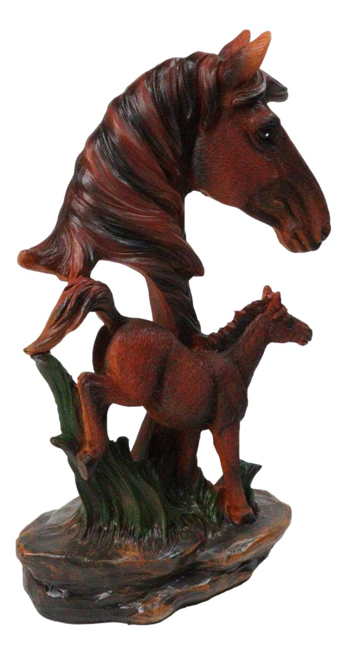 Western Brown Mare and Foal Horse Figurine Realistic Equine Family Sculpture