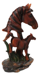 Western Brown Mare and Foal Horse Figurine Realistic Equine Family Sculpture