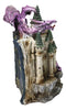 Purple Dragon Guarding LED Medieval Castle On Rocks With Book of Spells Figurine