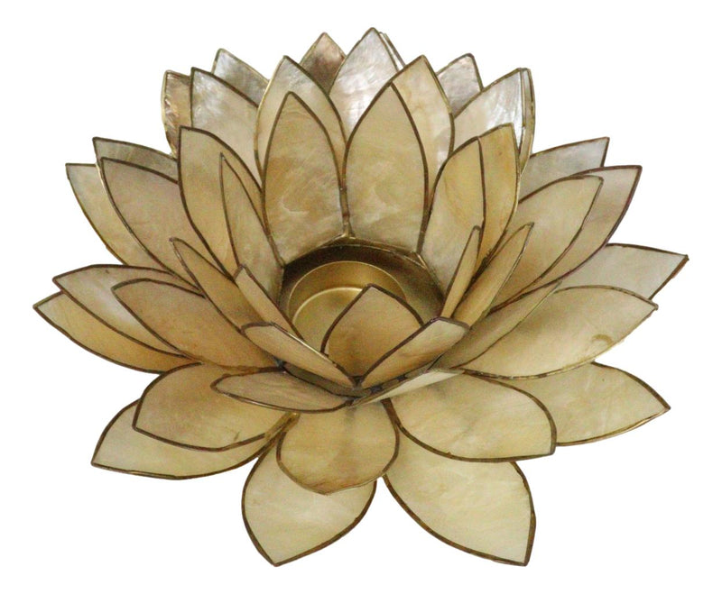 Smoke Brown Capiz Seashells Lotus Flower Votive Tea Light Candle Holder 8.5"D