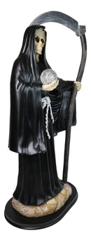 Large 2 Feet Tall Holy Death Santa Muerte Holding Scythe In Black Robe Statue