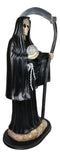 Large 2 Feet Tall Holy Death Santa Muerte Holding Scythe In Black Robe Statue