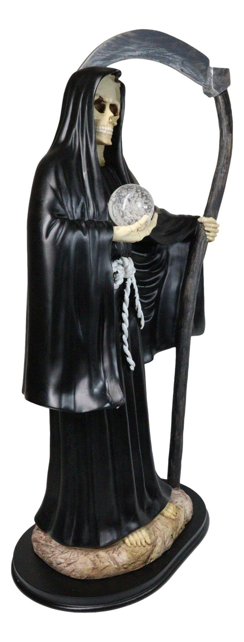 Large 2 Feet Tall Holy Death Santa Muerte Holding Scythe In Black Robe Statue
