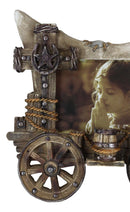 Rustic Western Covered Wagon With Wheels And Horseshoe Cross 6"X4" Picture Frame