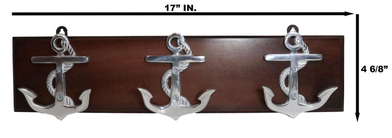 Polished Aluminum Nautical Sailor Ship Anchors On Board Plank 6-Pegs Wall Hook