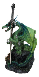 Green Dragon Holding Silver Orb And Draconian Sword Letter Opener Figurine
