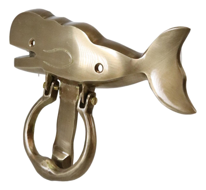 Nautical Marine Brass Metal Golden Sperm Whale Fish Door Knocker Sculpture