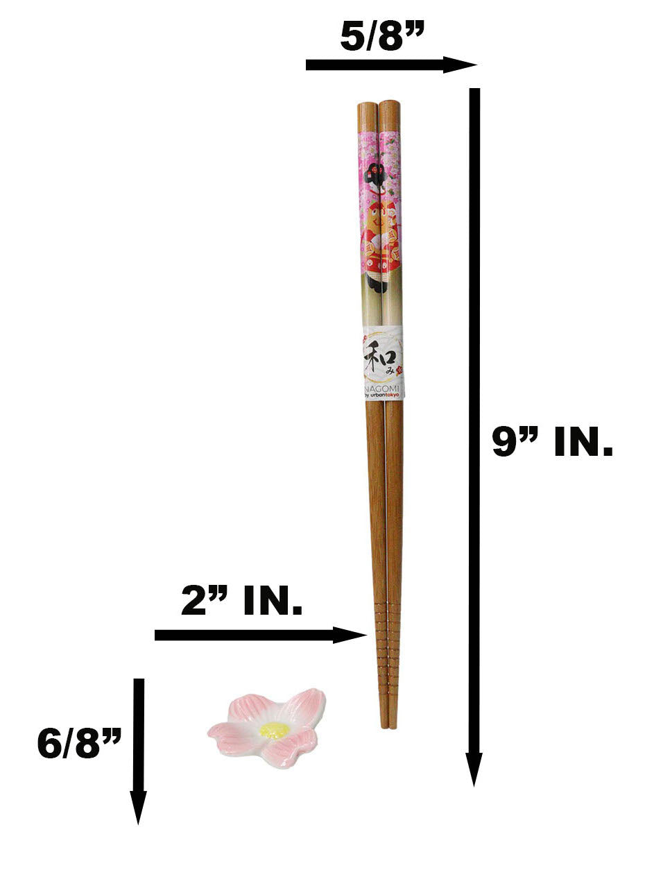 5 Pairs Of Pink Cherry Blossoms Sakura Ceramic Rests With Wooden Chopsticks Set