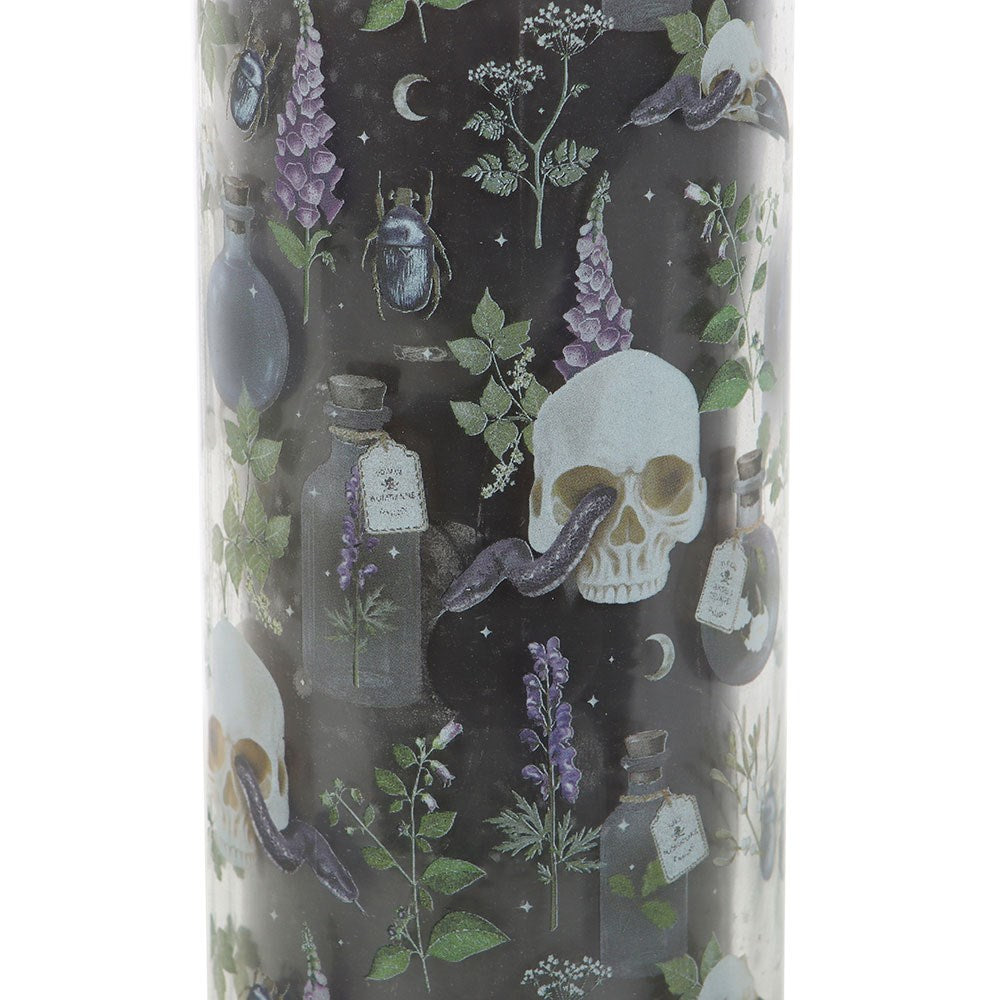 Pack of 2 Skulls and Poisonous Plants Scented Tube Candles in Glass Jars 8"H