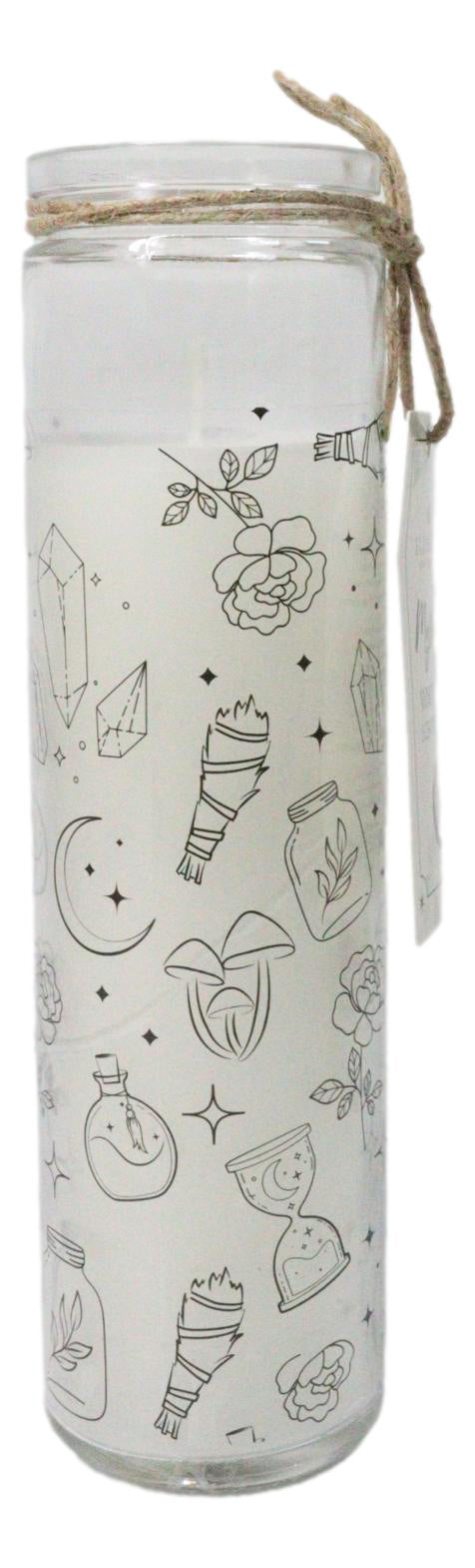 Mystical Magic Symbols White Sage Wicca Tall Tube Scented Candle Home Fragrance