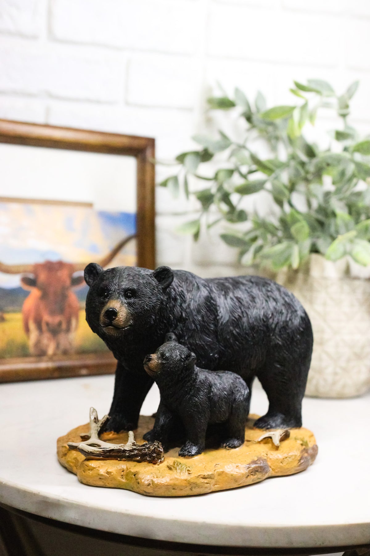 Rustic Forest Mother Black Bear with Cub Figurine Wildlife Animal Sculpture