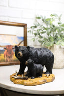 Rustic Forest Mother Black Bear with Cub Figurine Wildlife Animal Sculpture