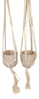 Set of 4 Decorative Cotton Frill Macrame Hanger Planter Clay Pots Wall Decor