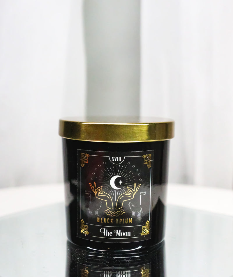 Wicca Witchcraft Mystic Tarot The Moon Black Opium Scented Candle With Gold Lid