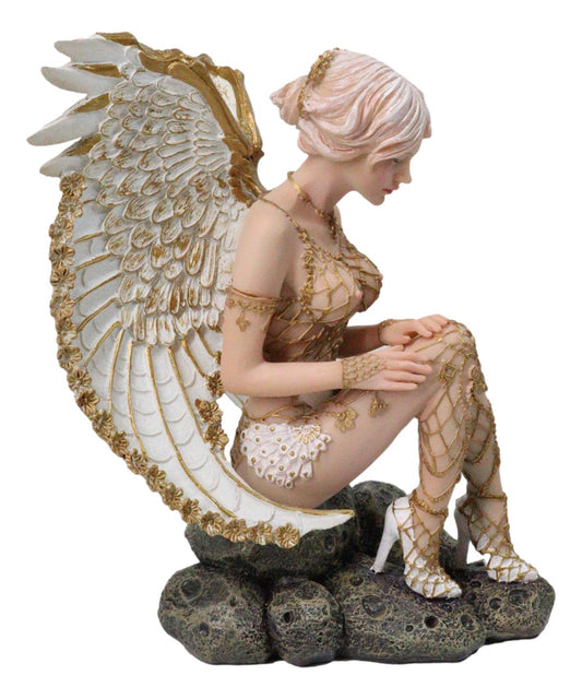 Victory Angel Winged Warrior Seraph With Golden Fish Net Outfit Figurine 6.25"H