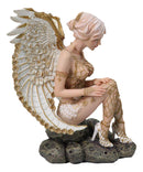 Victory Angel Winged Warrior Seraph With Golden Fish Net Outfit Figurine 6.25"H