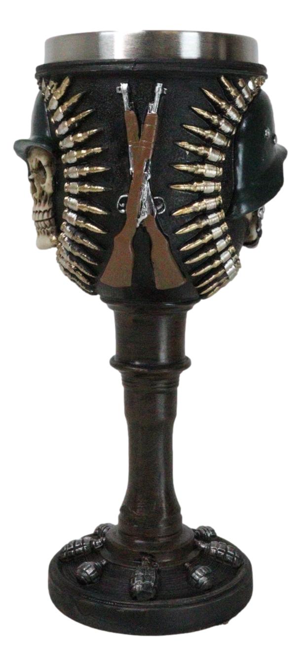 Military Army Platoon Soldier Skull With Helmet Bullets And Rifles Wine Goblet