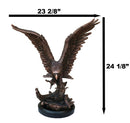 Large 24"H Bald Eagle With Open Wings By Tree Top Bronze Electroplated Statue